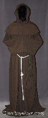 Robe:R313, Robe Style:Monks Robe with Detached cowl<br>and coin pouch, Robe Color:Cocoa Brown, Fiber:100% Light Weight Wool, Sleeve:36", Chest:Up to 65", Length:66", Height:Up to 6' 6". Can be shortened, Note:A light weight cocoa<br>monks robe made of a<br>lightweight wool suiting.<br>Can be hemmed to desired length.<br>Perfect for summer<br>or indoor events.<br>Rope belt included with<br>the option of a leather belt<br>for extra $45.<br>Dry clean only.