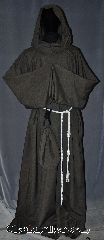 Robe:R314, Robe Style:Monks Robe with Attached cowl<br>and coin pouch, Robe Color:Brown Heather, Fiber:Wool poly blend tropical weight, Sleeve:38", Chest:Up to 72", Length:66", Height:Up to 6' 6". Can be shortened, Note:This brown heathered wool blend robe<br>is a light tropical weight<br>for hot seasons.<br>The attached hood and<br>matching coin purse and<br>rope belt is included.<br>Option of a leather belt<br>for an added $44.<br>Can be worn as a complete<br>outfit with no extra pieces needed.<br>Machine washable cold gentle<br> line dry..