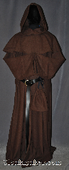 Robe:R324, Robe Style:Monks Robe with Detached<br>cowl and coin pouch, Robe Color:Olive Brown, Fiber:Wool / Polyester blend, Sleeve:37", Chest:Up to 70", Length:64", Height:Up to 6' 4"<br>Can be shortened, Note:This olive brown wool<br> blend robe with detached hood<br>can be hemmed to<br>desired length.<br>Perfect for cool outdoor events.<br>Rope belt included<br>with the option of a<br>leather belt for<br>extra $45 pictured.<br>Dry clean only.