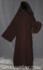 Robe:R355, Robe Style:Jedi Robe modeled after<br>Anakin Episode III, Robe Color:Mocha Brown, Fiber:100% Cotton moleskin, Neck:24", Sleeve:36", Chest:up to 44", Length:62", Note:modeled after Anakin Episode III<br>this robe is soft, luxurious, and<br>perfect for mild winters or fall.<br>Made with a snugly moleskin with hidden clasp, <br>makes a great accessory for everyday wear,<br> LARP or Renaissance Fair.<br>The robe is machine washable and can.