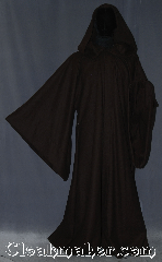 Robe:R367, Robe Style:Anakin Episode II, Robe Color:Brown black tight chevron, Fiber:Wool Blend, Neck:22", Sleeve:34", Chest:57", Length:65", Height:5' 9" at the tallest, Note:Modeled after Anakin Episode II-III<br>this robe is lightweight<br>and luxurious.<br>Perfect for mild winters or fall.<br>Made with a chevron pattern<br>wool suiting with hidden clasp,<br>makes a great accessory for everyday wear,<br>LARP or Renaissance Fair.<br>The robe can be   hemmed to height<br>dry clean only..