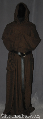Robe:R372, Robe Style:Monk's Robe<br>with removable hooded cowl, Robe Color:Brown black tight chevron, Fiber:Wool Blend Machine Washable, Sleeve:36", Chest:up to 66", Length:62", Height:6' touches the ground, Note:Soft and lovely robe is comfortable for<br>whatever you need to do.<br>Pictured with a leather belt<br>(not included).<br>Robe comes with a rope belt<br>and a matching pouch. Machine washable.