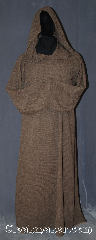 Robe:R404, Robe Style:Monk's Robe with attached hooded cowl, Robe Color:Brown, Fiber:Homespun look heathered brown<br>Poly Suiting, Neck:31", Sleeve:41", Chest:up to 56", Length:58", Height:5'7", Note:This durable polyester suiting<br>gives the looks of homespun linen<br>without the wrinkles.<br>With a rough feel classic medieval look.<br>Machine wash. Easy care.
