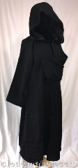 Robe:R422, Robe Style:Monk's Robe with attached<br>hooded cowl, Robe Color:Black, Fiber:Wool, Neck:21", Sleeve:30", Length:49".