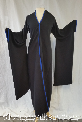 Robe:R424, Robe Style:Kimono, Robe Color:Black, Front/Collar:open neck, Fiber:Polyester, Sleeve:31", Length:58", Note:Made of black ribbed polyester,<br>this beautiful kimono has washed<br>raw silk edges and is fully washable.<br>Would fit a size 32B bust.<br>The sleeves drop down to a 40" length..