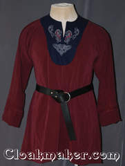 maroon/navy Tunic with contrasting navy and celtic horse knot embroidery