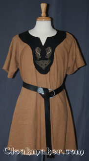 tan/black Tunic with contrasting black fabric and celtic horse knot embroidery