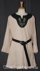 cream/green Tunic with contrasting green cotton fabric and celtic horse and knot embroidery