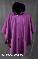 Cloak:2806, Cloak Style:Ruana Shaped Shoulder Cloak, Cloak Color:Purple / Radiant Orchid, Fiber / Weave:Ultrex, Cloak Clasp:Vale, Hood Lining:Tricot grey, Back Length:39", Neck Length:24", Seasons:Spring, Fall, Southern Winter, Note:Water resistant with a soft grey lining<br>and the pantone color of 2014!<br>A cross between a cape and a cloak,<br>a ruana is a great way to keep warm<br>while frequent, unhindered use of your arms is needed.<br>Ruanas make great driving cloaks!<br>Machine Washable Line dry..