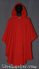 Cloak:3255, Cloak Style:Ruana Pullover Cloak, Cloak Color:Red, Fiber / Weave:Basket Weave Wool cashmere, Cloak Clasp:Vale, Hood Lining:Unlined, Back Length:44" back<br>25" sides, Neck Length:19" Keyhole, Seasons:Fall, Spring, Southern Winter, Note:Soft luxurious and gorgeous this<br>pullover ruana is a classic red cashmere<br>with a checkered basket-weave<br>for a eye-catching texture.<br>A cross between a cape and a cloak,<br>a ruana is a great way to keep warm<br>while frequent, unhindered use of<br>your arms is needed with no drafts<br>The sides reach with an overarm of 25"<br>Spot or dry-clean only.<br>Can not be reproduced..